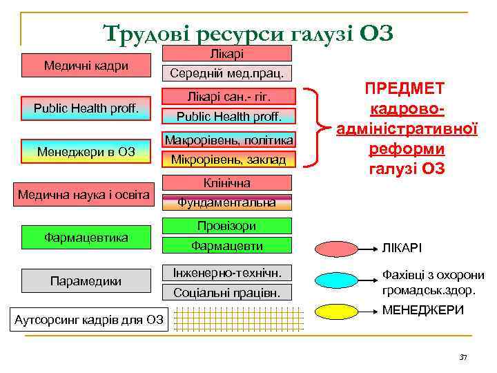 Трудові ресурси галузі ОЗ Медичні кадри Public Health proff. Менеджери в ОЗ Медична наука