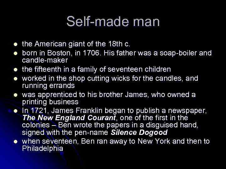 Self-made man l l l l the American giant of the 18 th c.