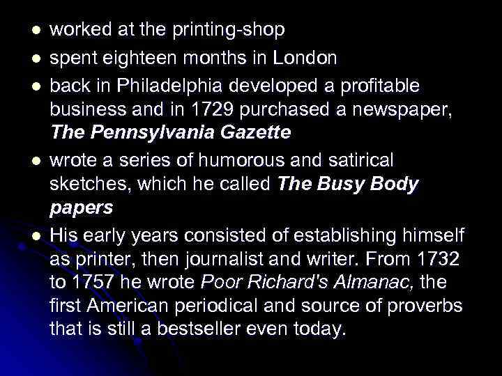 l l l worked at the printing-shop spent eighteen months in London back in