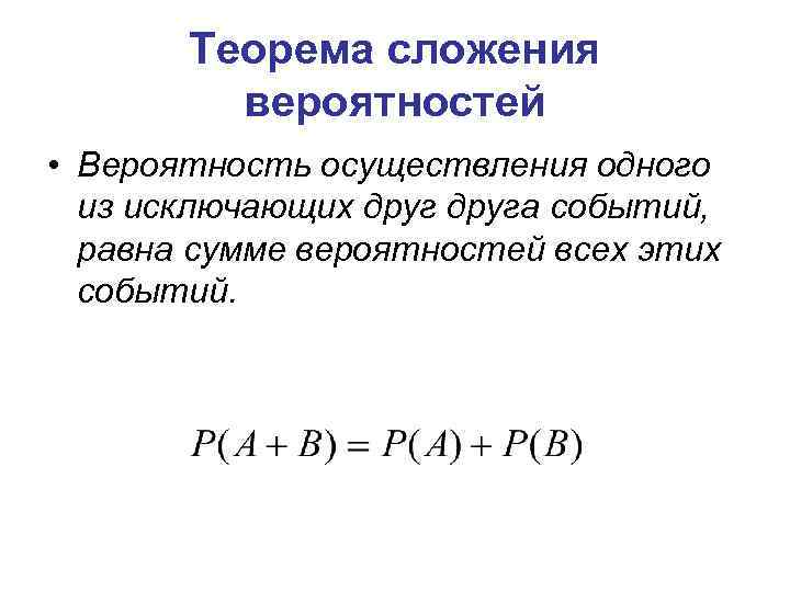 Вероятность события теоремы сложения вероятностей