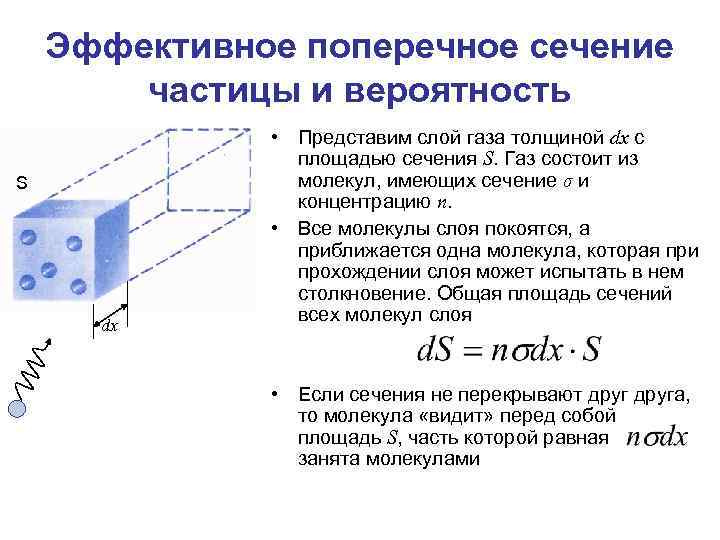 Эффективное поперечное сечение частицы и вероятность S dx • Представим слой газа толщиной dx