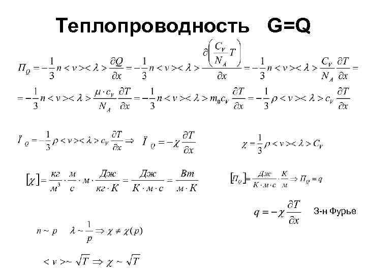 Теплопроводность G=Q З-н Фурье 