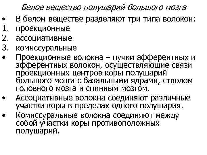 Белое вещество полушарий большого мозга • 1. 2. 3. • • • В белом