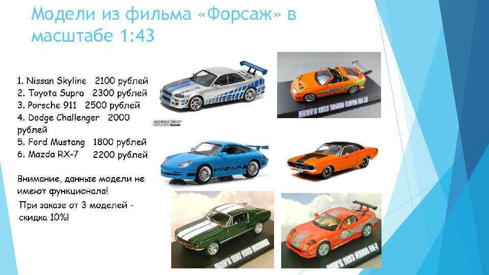 Модели из фильма «Форсаж» в масштабе 1: 43 