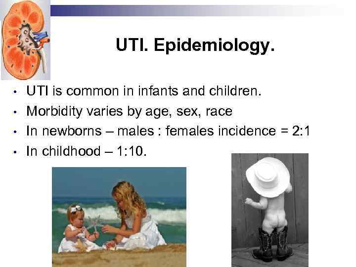 UTI. Epidemiology. • • UTI is common in infants and children. Morbidity varies by