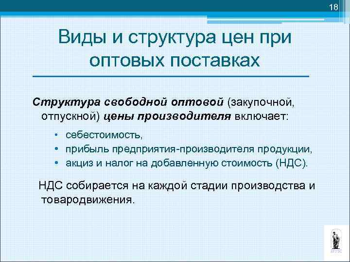 18 Виды и структура цен при оптовых поставках Структура свободной оптовой (закупочной, отпускной) цены