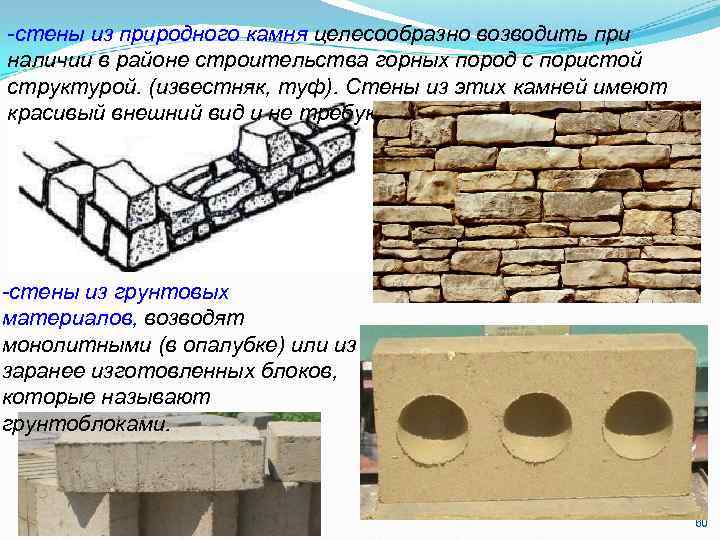 -стены из природного камня целесообразно возводить при наличии в районе строительства горных пород с
