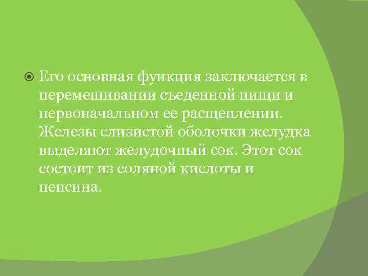  Его основная функция заключается в перемешивании съеденной пищи и первоначальном ее расщеплении. Железы