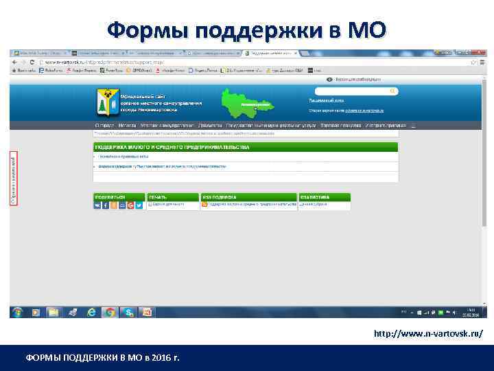 Формы поддержки в МО http: //www. n-vartovsk. ru/ ФОРМЫ ПОДДЕРЖКИ В МО в 2016