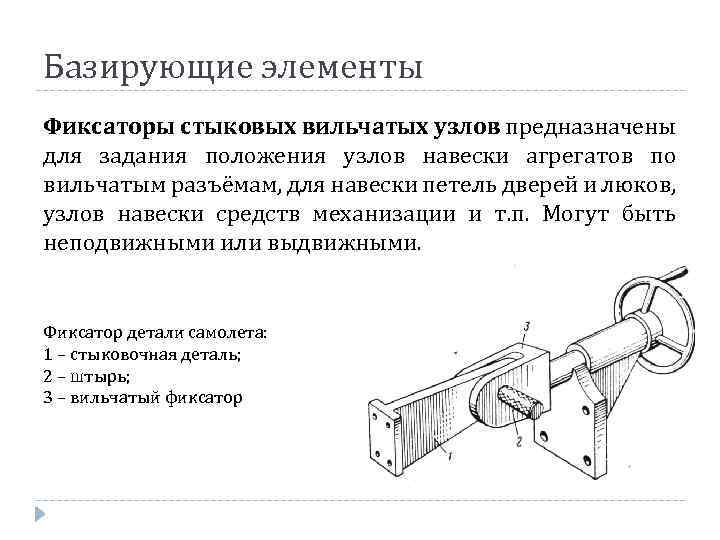 Базирующие элементы Фиксаторы стыковых вильчатых узлов предназначены для задания положения узлов навески агрегатов по
