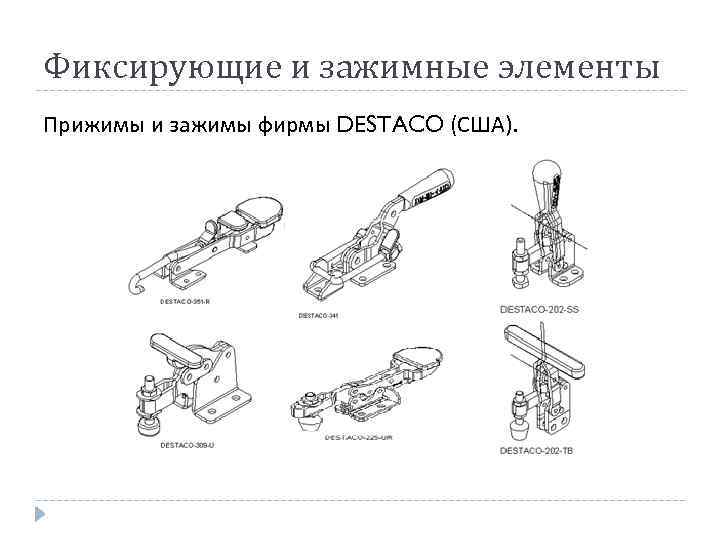Фиксирующие и зажимные элементы Прижимы и зажимы фирмы DESTACO (США). 