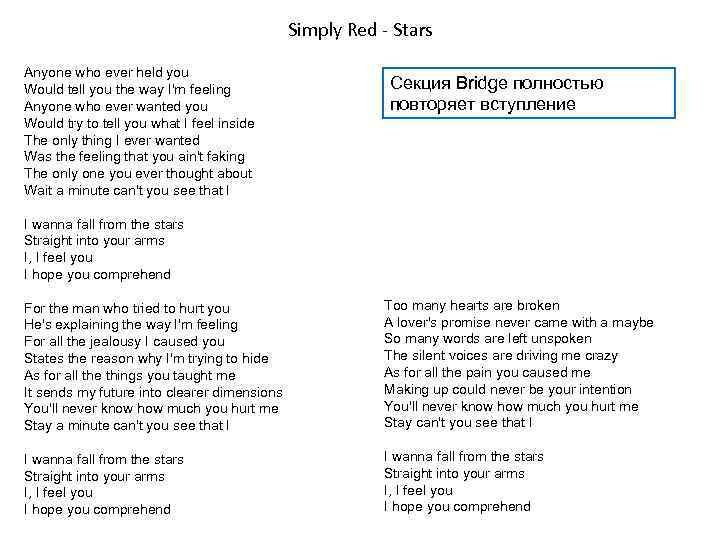 Simply Red - Stars Anyone who ever held you Would tell you the way