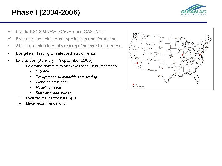 Phase I (2004 -2006) ü Funded: $1. 2 M OAP, OAQPS and CASTNET ü
