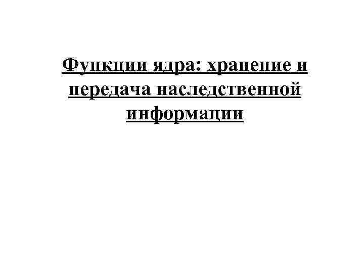 Функции ядра: хранение и передача наследственной информации 