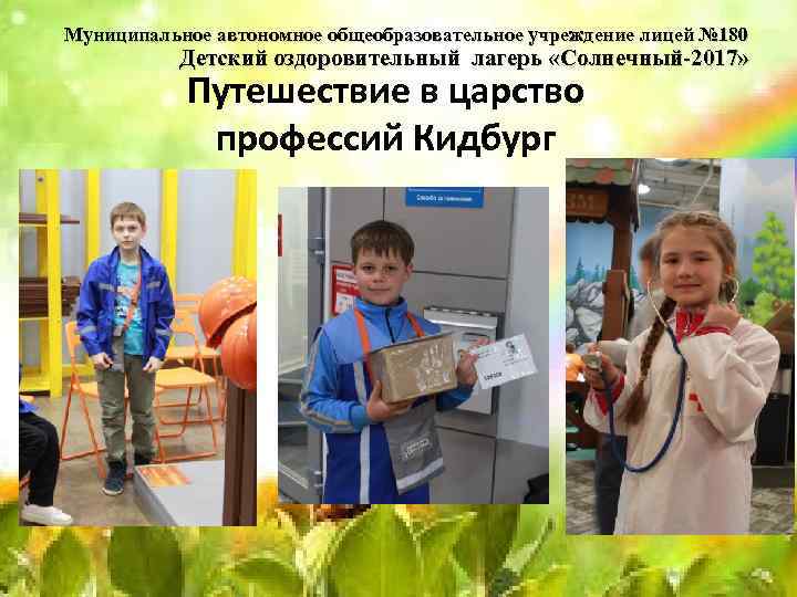 Муниципальное автономное общеобразовательное учреждение лицей № 180 Детский оздоровительный лагерь «Солнечный-2017» Путешествие в царство