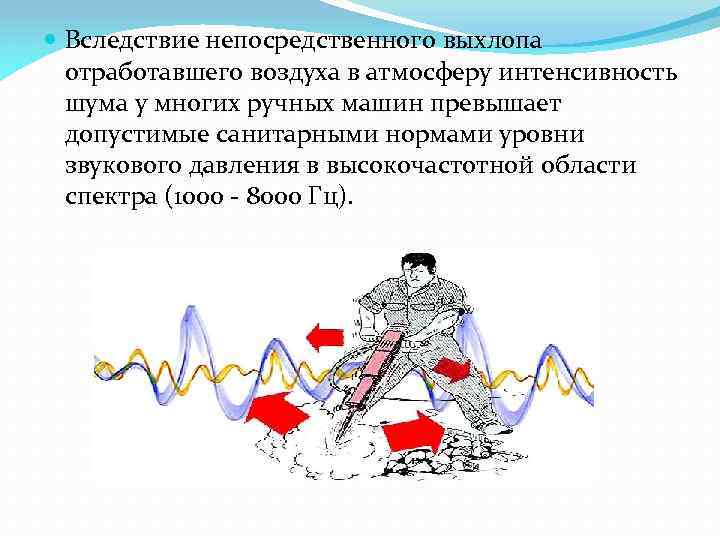  Вследствие непосредственного выхлопа отработавшего воздуха в атмосферу интенсивность шума у многих ручных машин