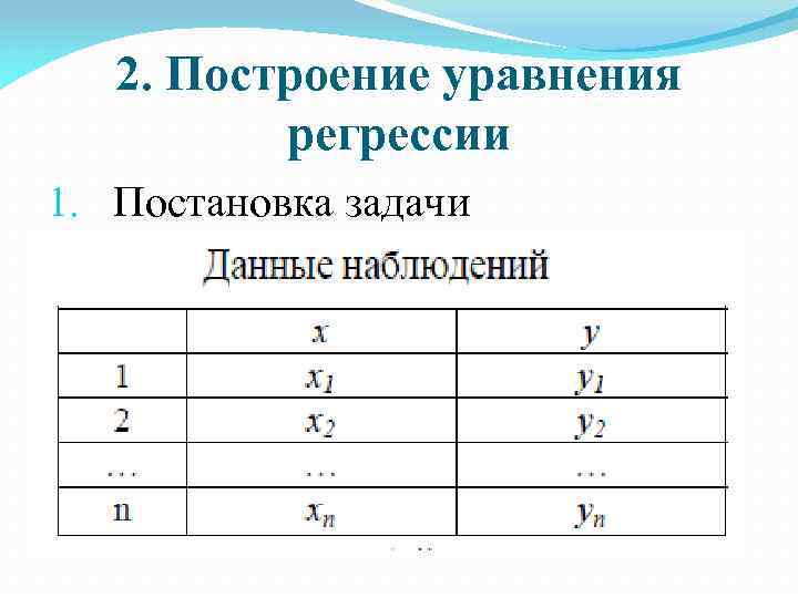 2. Построение уравнения регрессии 1. Постановка задачи 