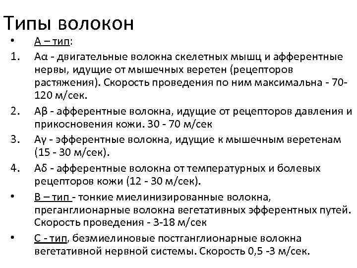 Типы волокон • 1. 2. 3. 4. • • А – тип: Аα -