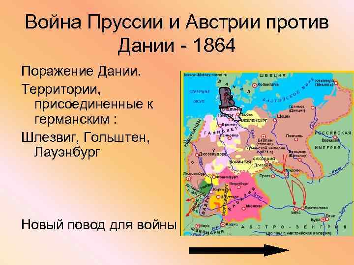 Война Пруссии и Австрии против Дании - 1864 Поражение Дании. Территории, присоединенные к германским