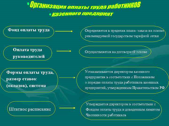 Фонд оплаты труда Оплата труда руководителей Формы оплаты труда, размер ставок (окладов), система Штатное