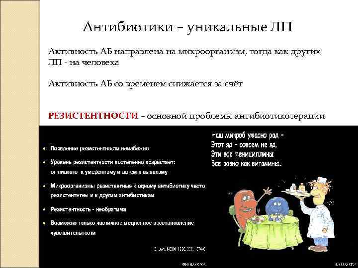 Антибиотики – уникальные ЛП Активность АБ направлена на микроорганизм, тогда как других ЛП -