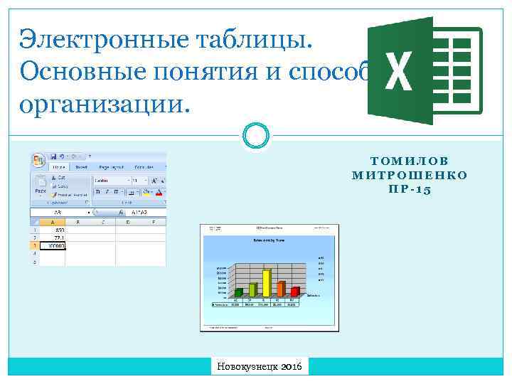 Электронные таблицы. Основные понятия и способ организации. ТОМИЛОВ МИТРОШЕНКО ПР-15 Новокузнецк 2016 