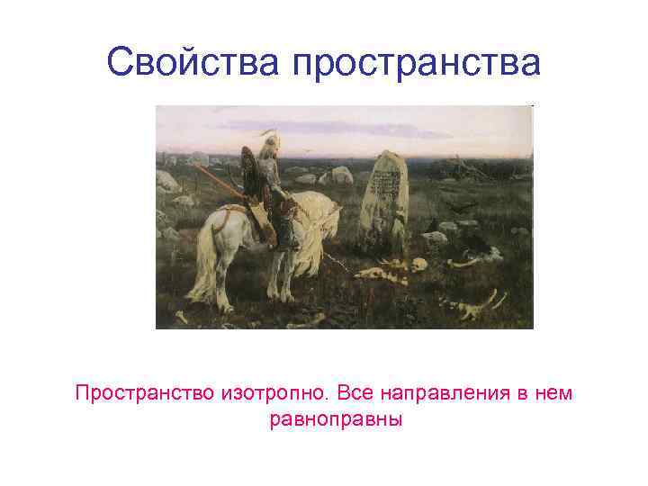 Свойства пространства Пространство изотропно. Все направления в нем равноправны 