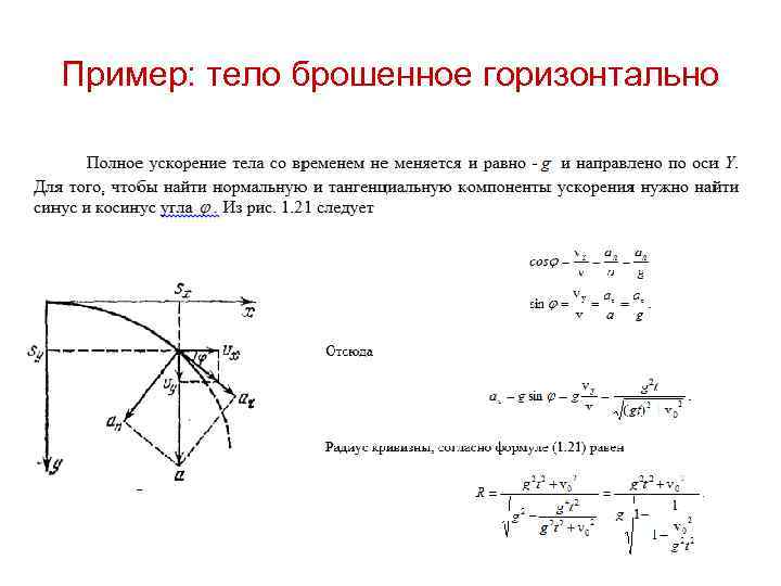 Пример: тело брошенное горизонтально 
