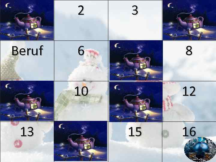 Name 2 3 Sprachen Beruf 6 Alter 8 Land 10 Hobby 12 13 Wohnort