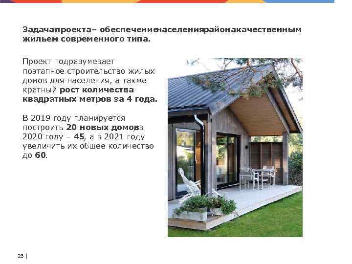 Задача роекта обеспечение п – населения района ачественным к жильем современного типа. Проект подразумевает