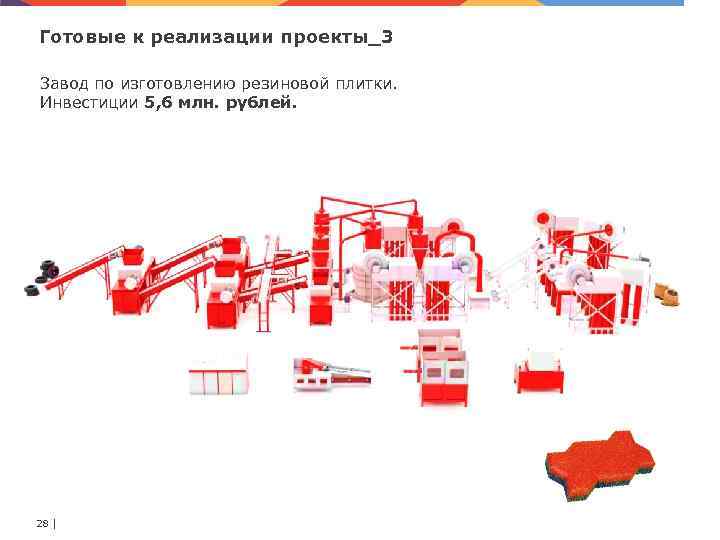 Готовые к реализации проекты_3 Завод по изготовлению резиновой плитки. Инвестиции 5, 6 млн. рублей.