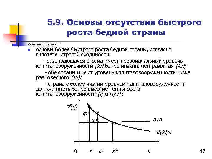 5. 9. Основы отсутствия быстрого роста бедной страны Основные особенности: основы более быстрого роста