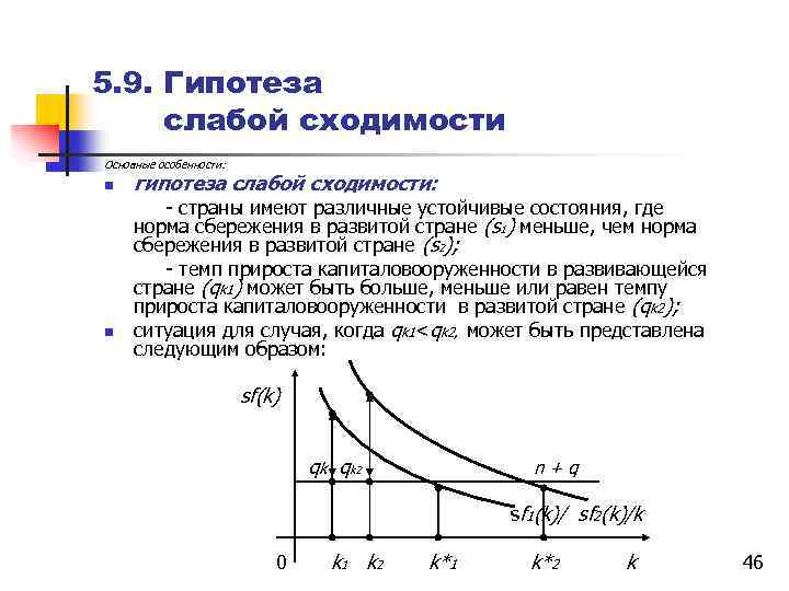 5. 9. Гипотеза слабой сходимости Основные особенности: n гипотеза слабой сходимости: - страны имеют