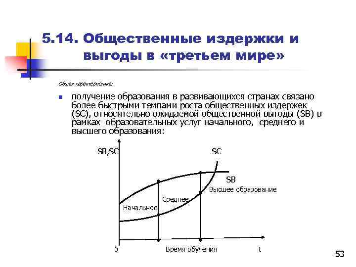 5. 14. Общественные издержки и выгоды в «третьем мире» Общая характеристика: получение образования в