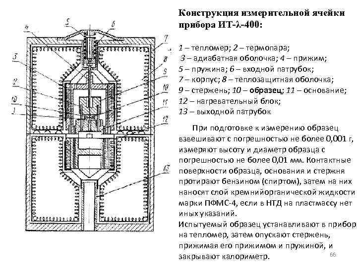 Конструкция измерительной ячейки прибора ИТ-λ-400: 1 – тепломер; 2 – термопара; 3 – адиабатная