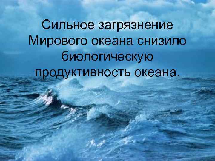 Сильное загрязнение Мирового океана снизило биологическую продуктивность океана. 