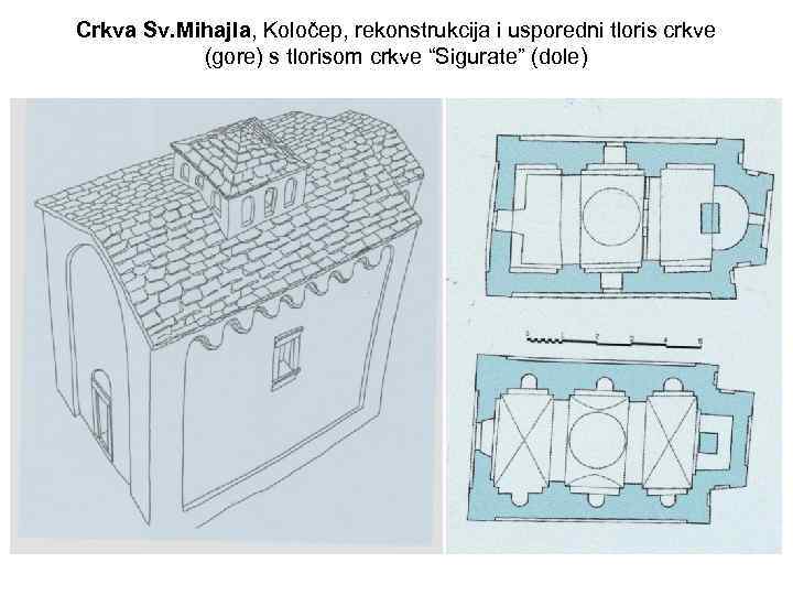 Crkva Sv. Mihajla, Koločep, rekonstrukcija i usporedni tloris crkve (gore) s tlorisom crkve “Sigurate”