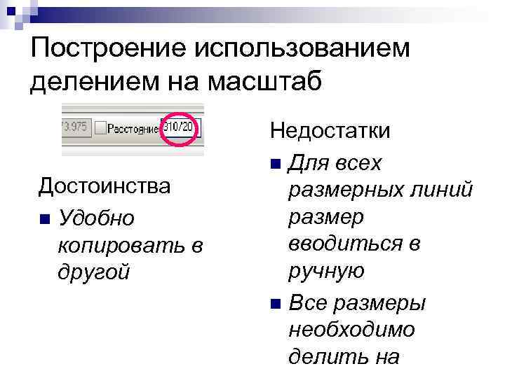 Построение использованием делением на масштаб Достоинства n Удобно копировать в другой Недостатки n Для