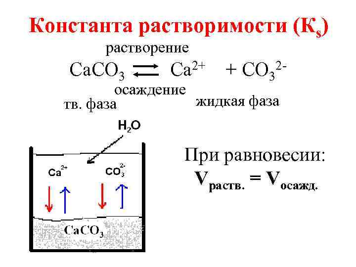 Константа растворимости (Кs) растворение Са. СО 3 Са 2+ + СО 32 - осаждение