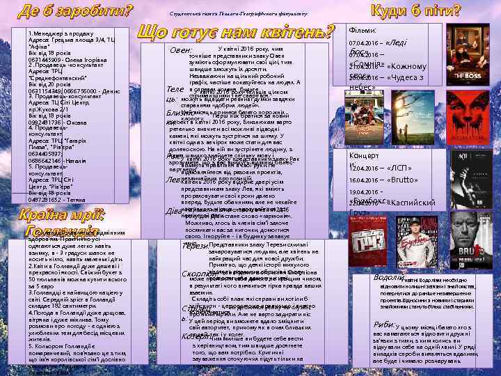 Де б заробити? 1. Менеджер з продажу Адреса: Грецька площа 3/4, ТЦ "Афіна" Вік