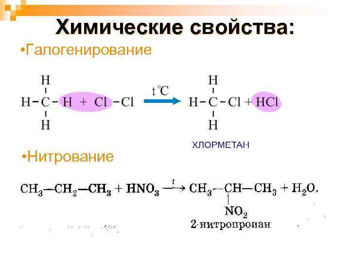 Химические свойства: • Галогенирование • Нитрование 