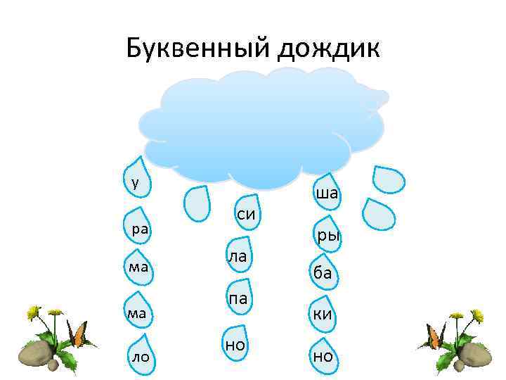 Буквенный дождик у ра ма ма ло си ла па но ша ры ба