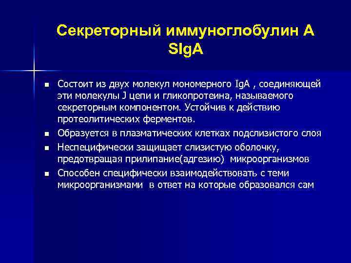 Секреторный иммуноглобулин А SIg. A n n Состоит из двух молекул мономерного Ig. A