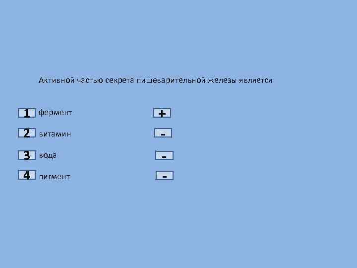 1 2 3 4 Активной частью секрета пищеварительной железы является фермент витамин вода пигмент