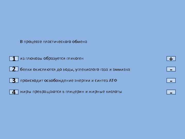 В процессе пластического обмена 1 2 из глюкозы образуется гликоген 3 происходит освобождение энергии