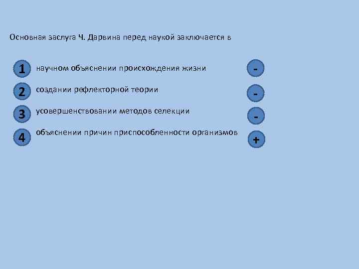 Основная заслуга Ч. Дарвина перед наукой заключается в 1 научном объяснении происхождения жизни -