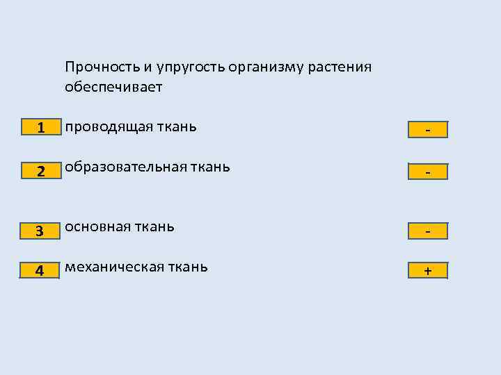 Прочность и упругость организму растения обеспечивает 1 проводящая ткань - 2 образовательная ткань -