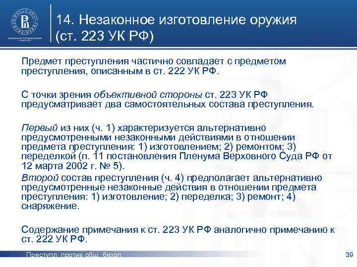 Статья 222 комментарии