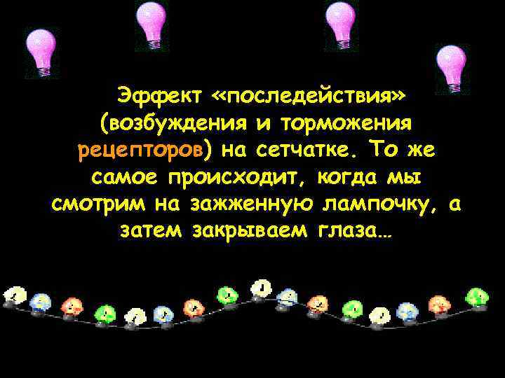 Эффект «последействия» (возбуждения и торможения рецепторов) на сетчатке. То же самое происходит, когда мы