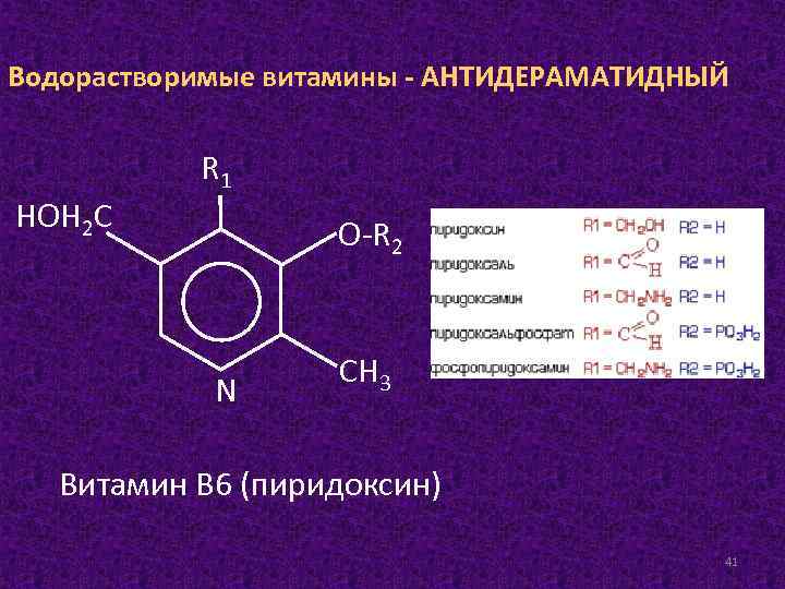 Водорастворимые витамины - АНТИДЕРАМАТИДНЫЙ НОН 2 С R 1 О-R 2 N СН 3